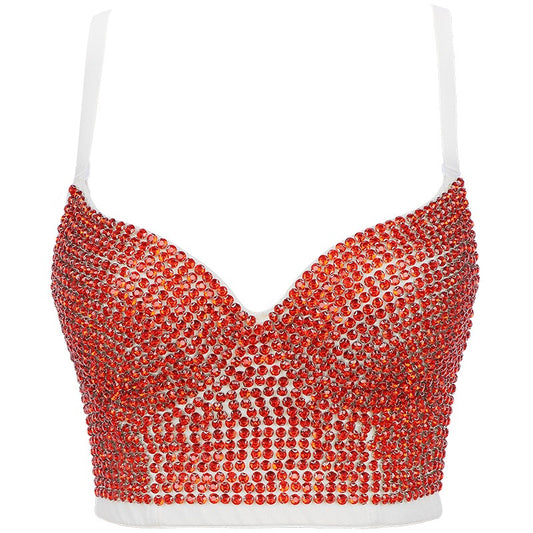 Fashionable camisole vest with shiny diamond top and beautiful back bra worn on the outside